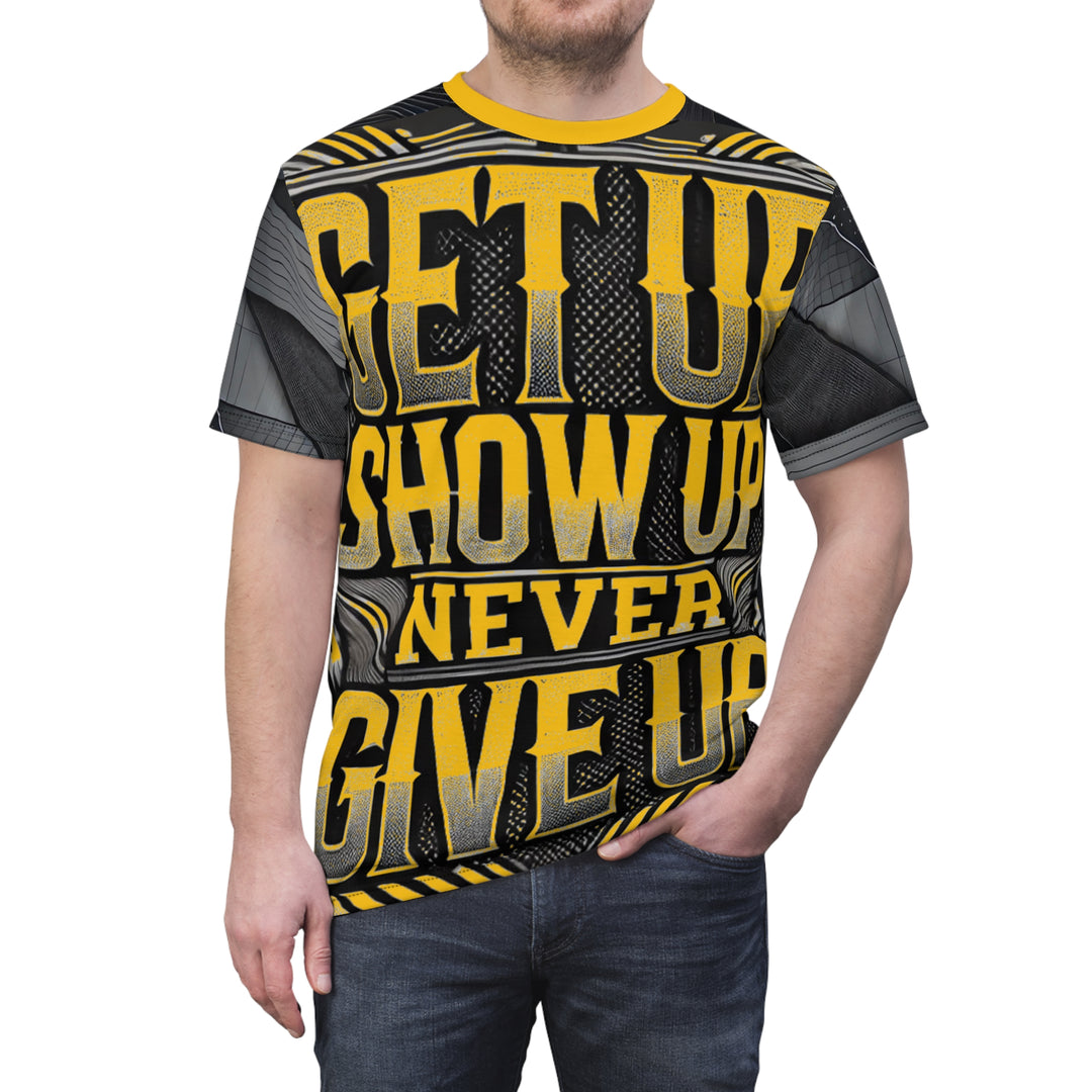 Relentless Drive Tee – Get Up, Show Up, Never Give Up (Yellow)
