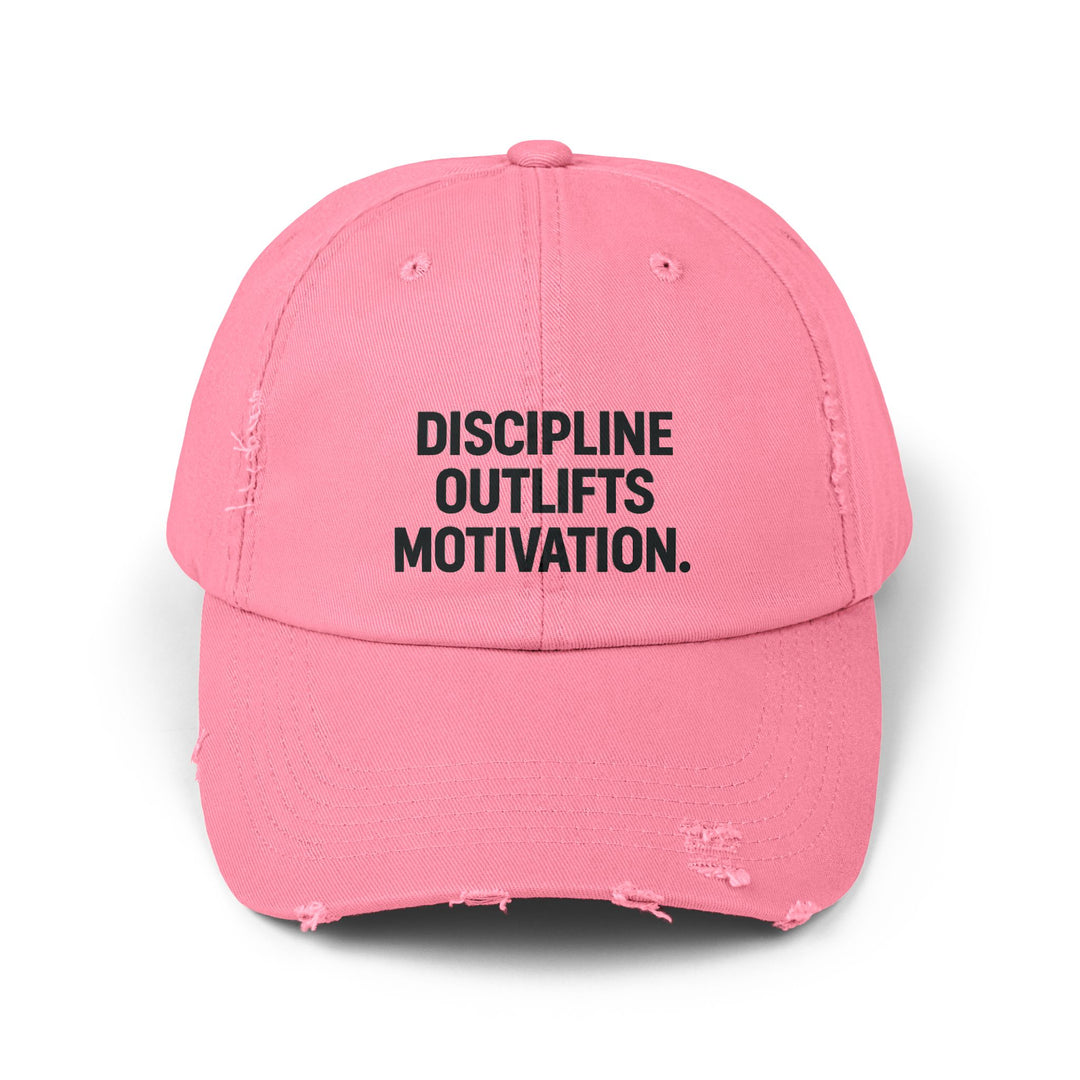 Discipline Outlifts Motivation : Unisex Distressed Cap