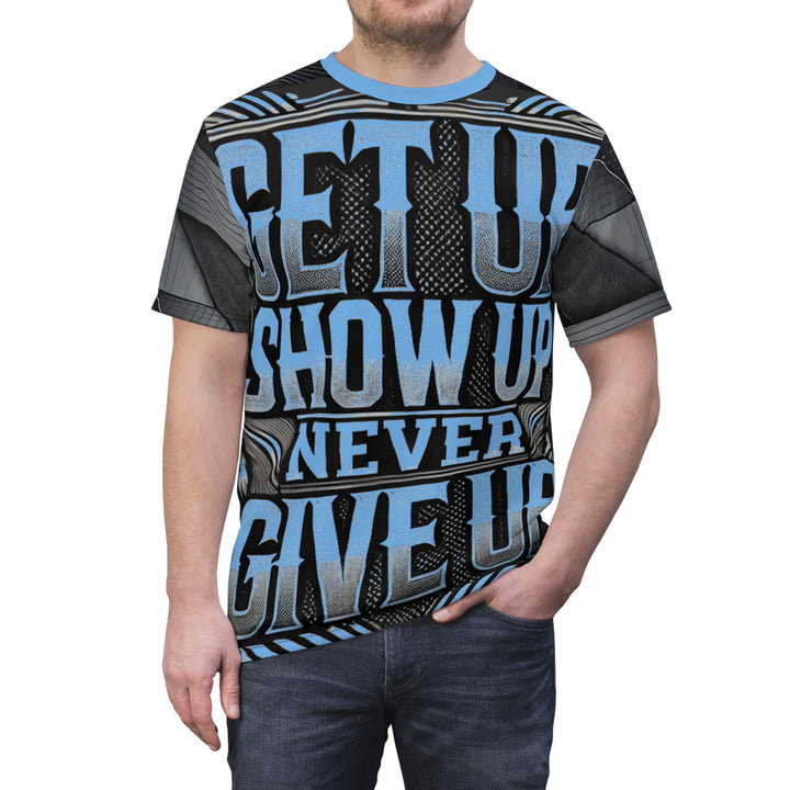 Relentless Drive Tee – Get Up, Show Up, Never Give Up (Light Blue)
