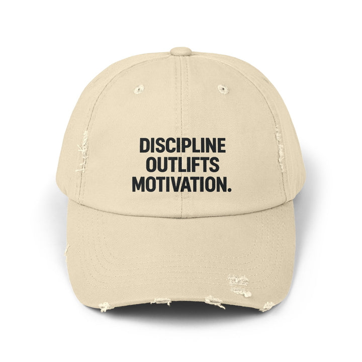 Discipline Outlifts Motivation : Unisex Distressed Cap