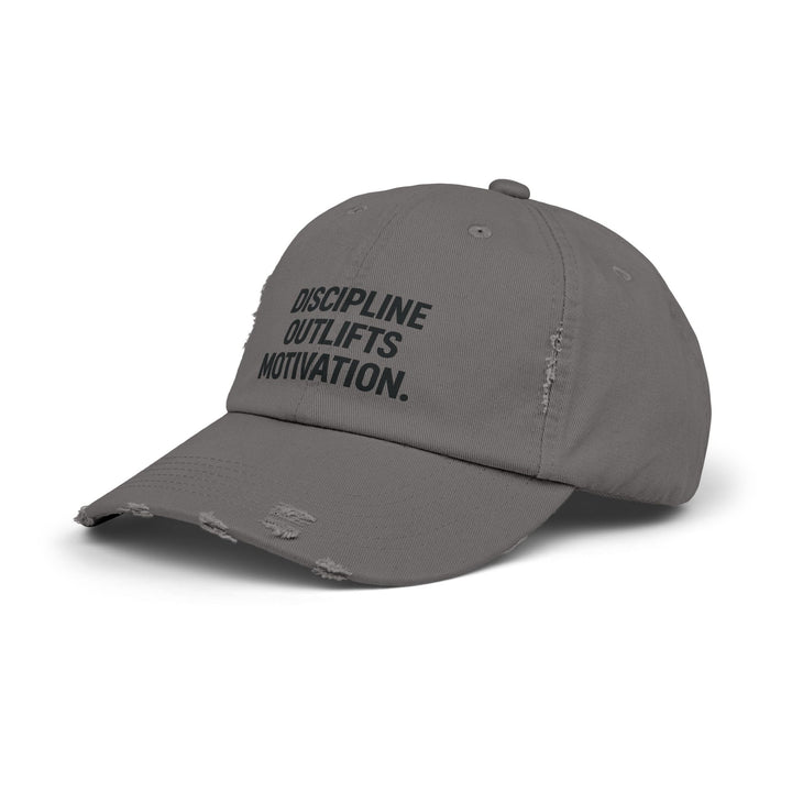 Discipline Outlifts Motivation : Unisex Distressed Cap