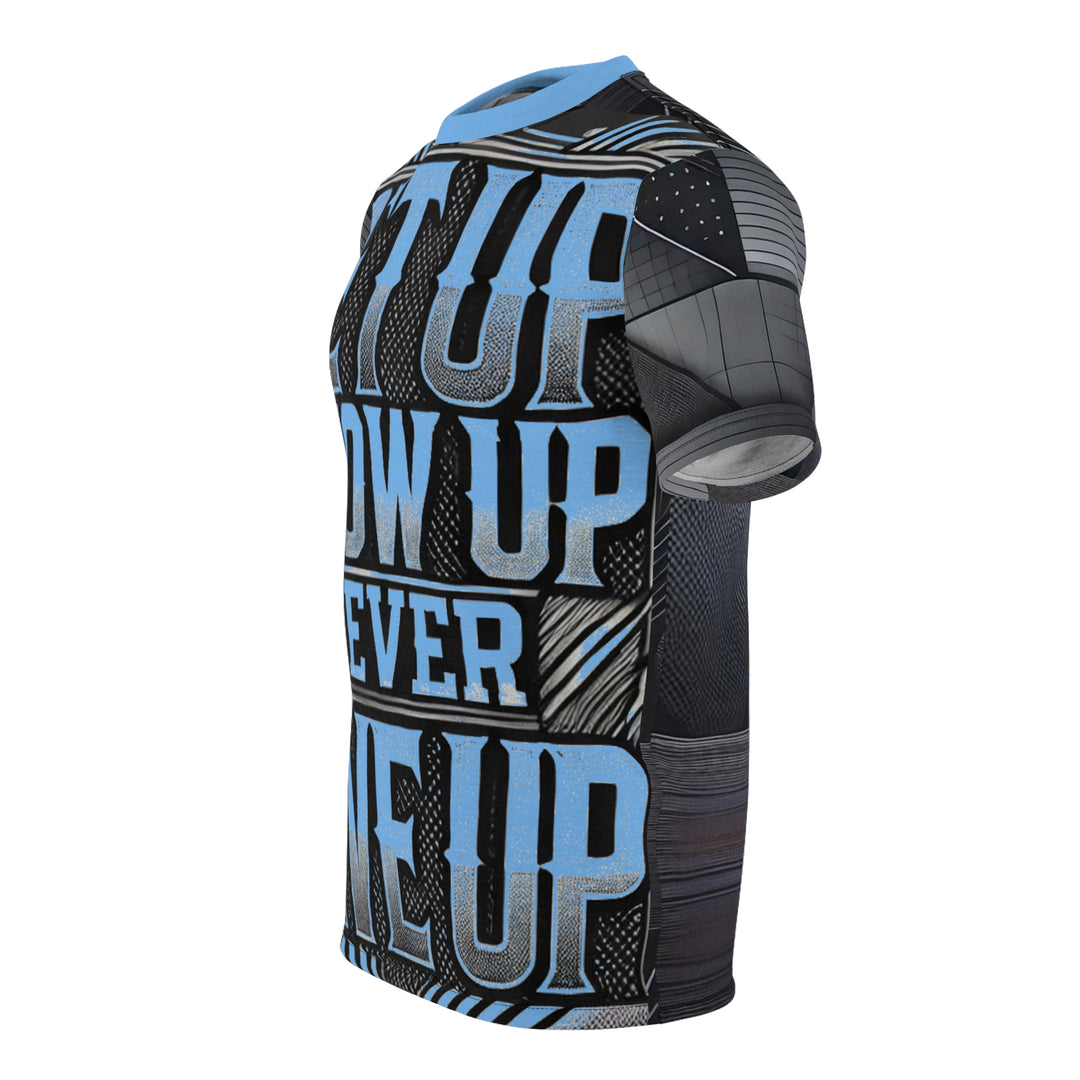 Relentless Drive Tee – Get Up, Show Up, Never Give Up (Light Blue)