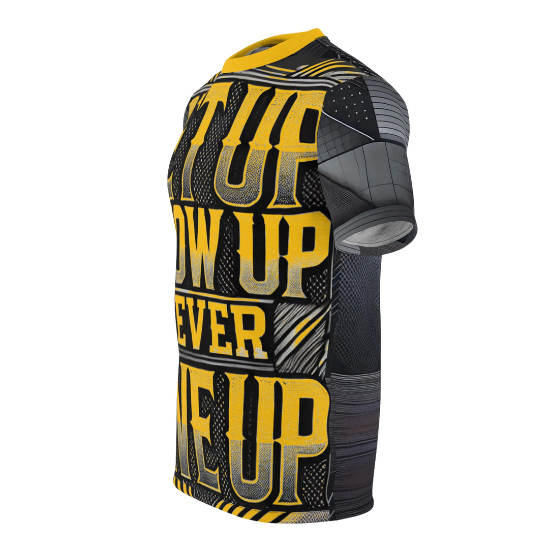 Relentless Drive Tee – Get Up, Show Up, Never Give Up (Yellow)