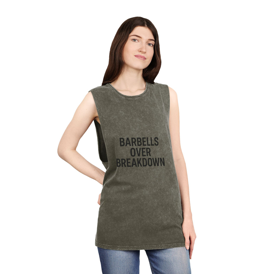 Barbells over breakdown muscle tank