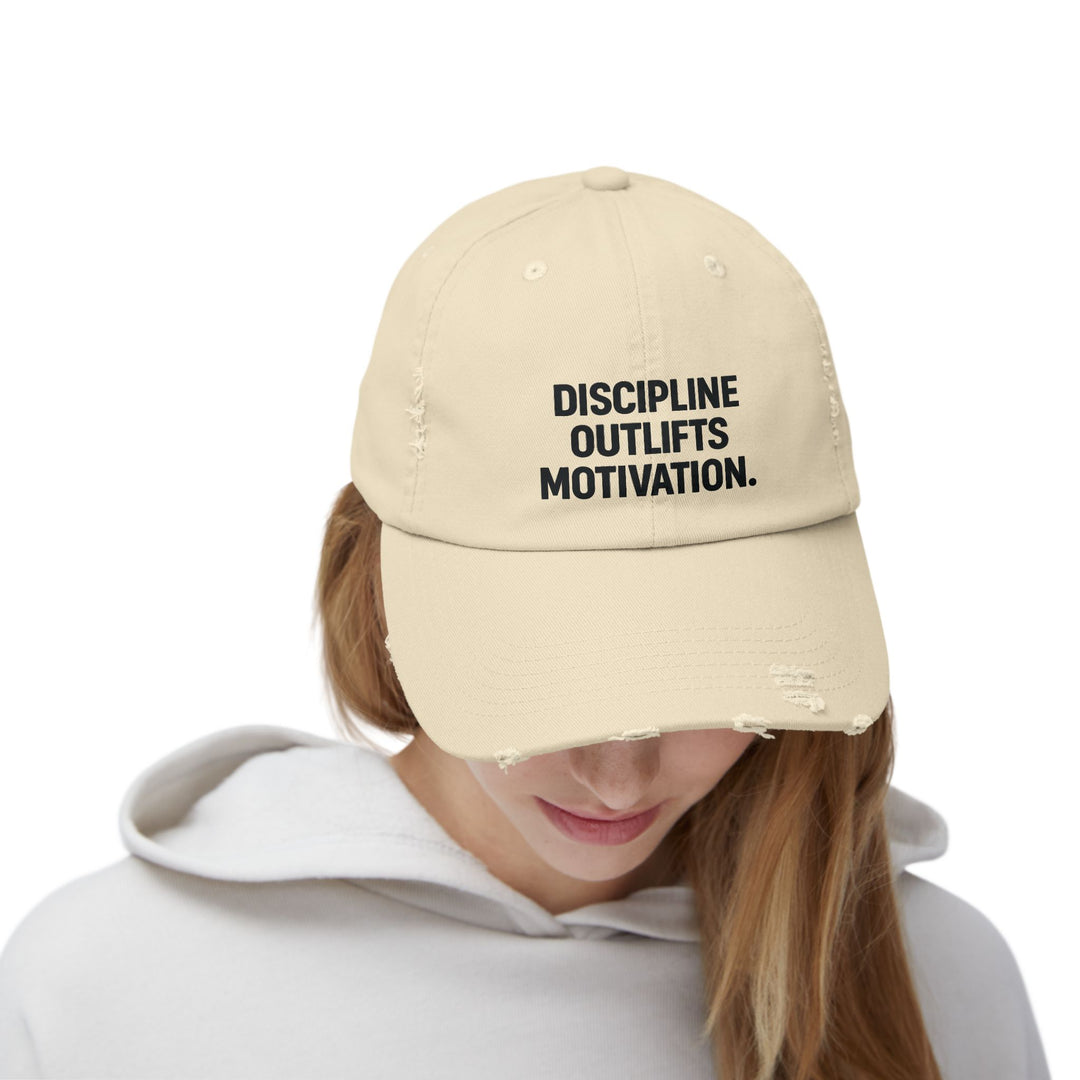 Discipline Outlifts Motivation : Unisex Distressed Cap