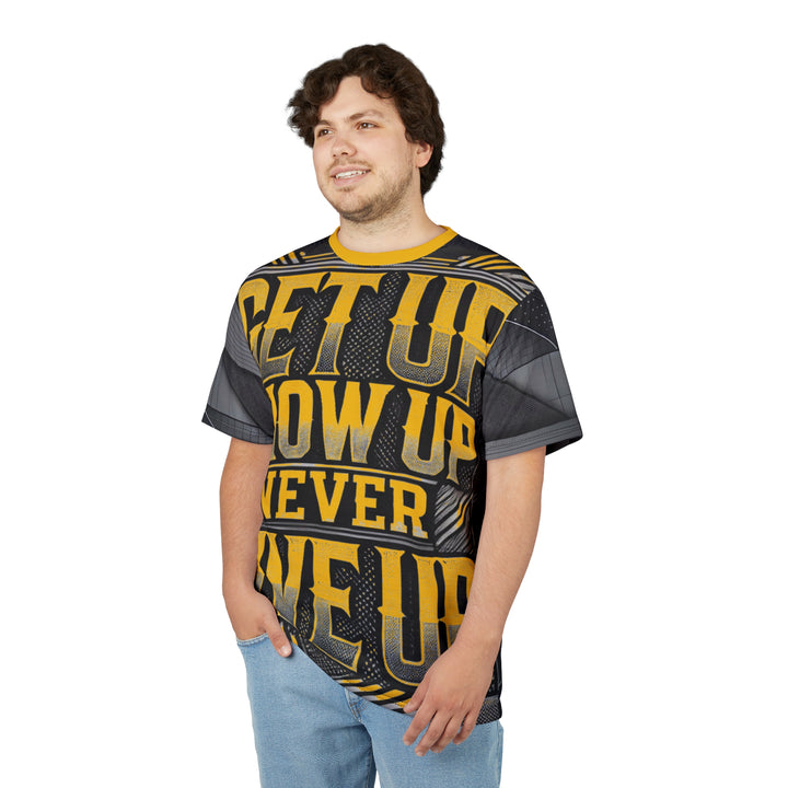 Relentless Drive Tee – Get Up, Show Up, Never Give Up (Yellow)