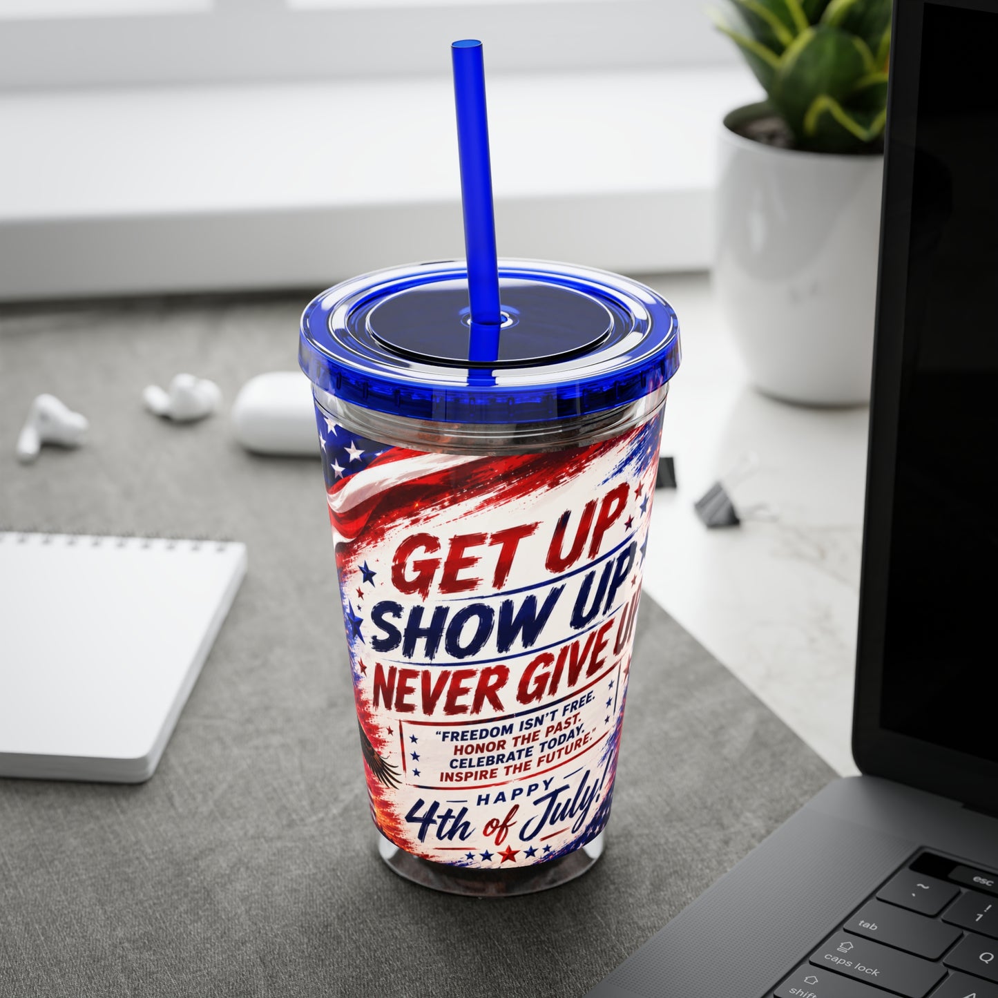 Patriotic 4th of July Tumbler with Straw 16oz