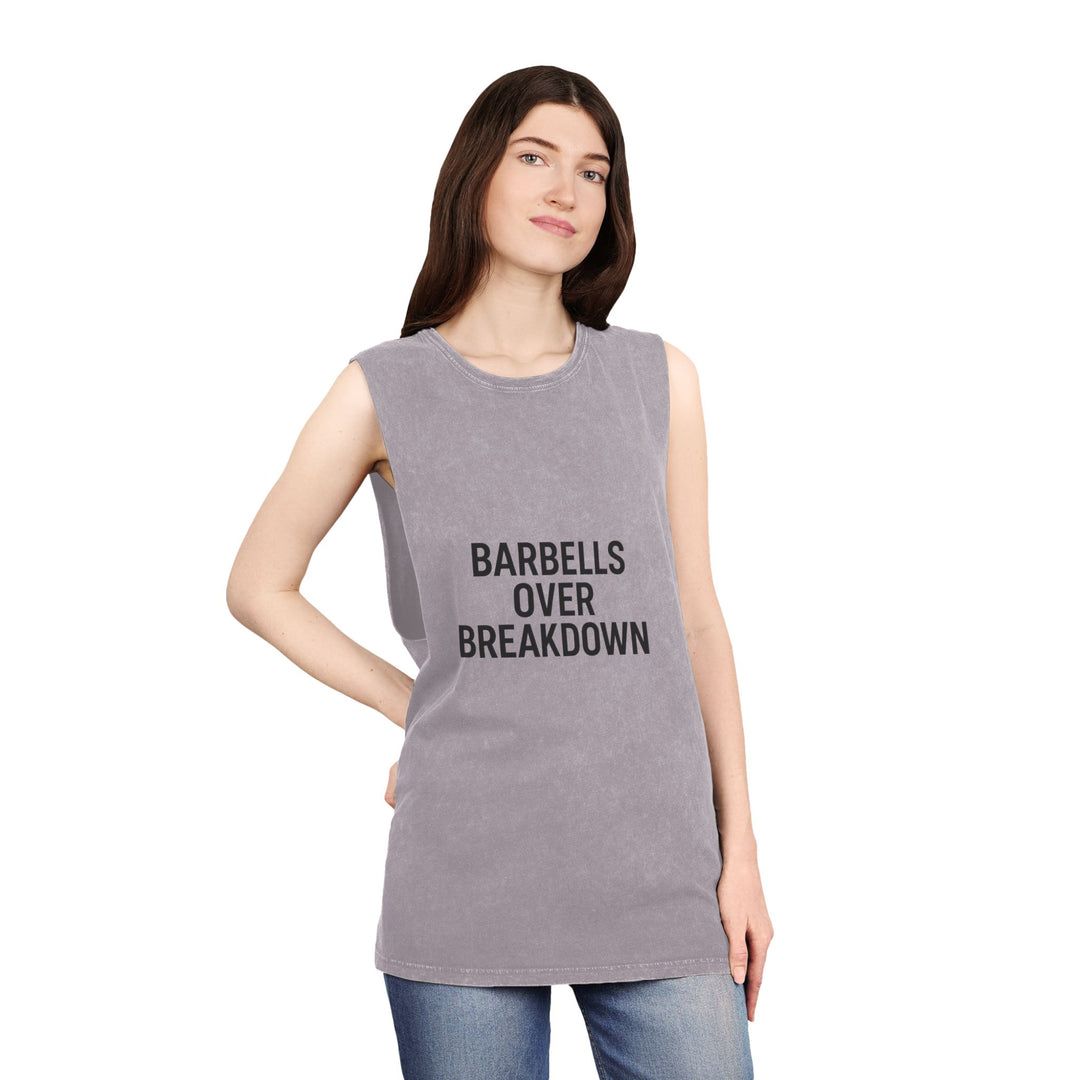 Barbells over breakdown muscle tank