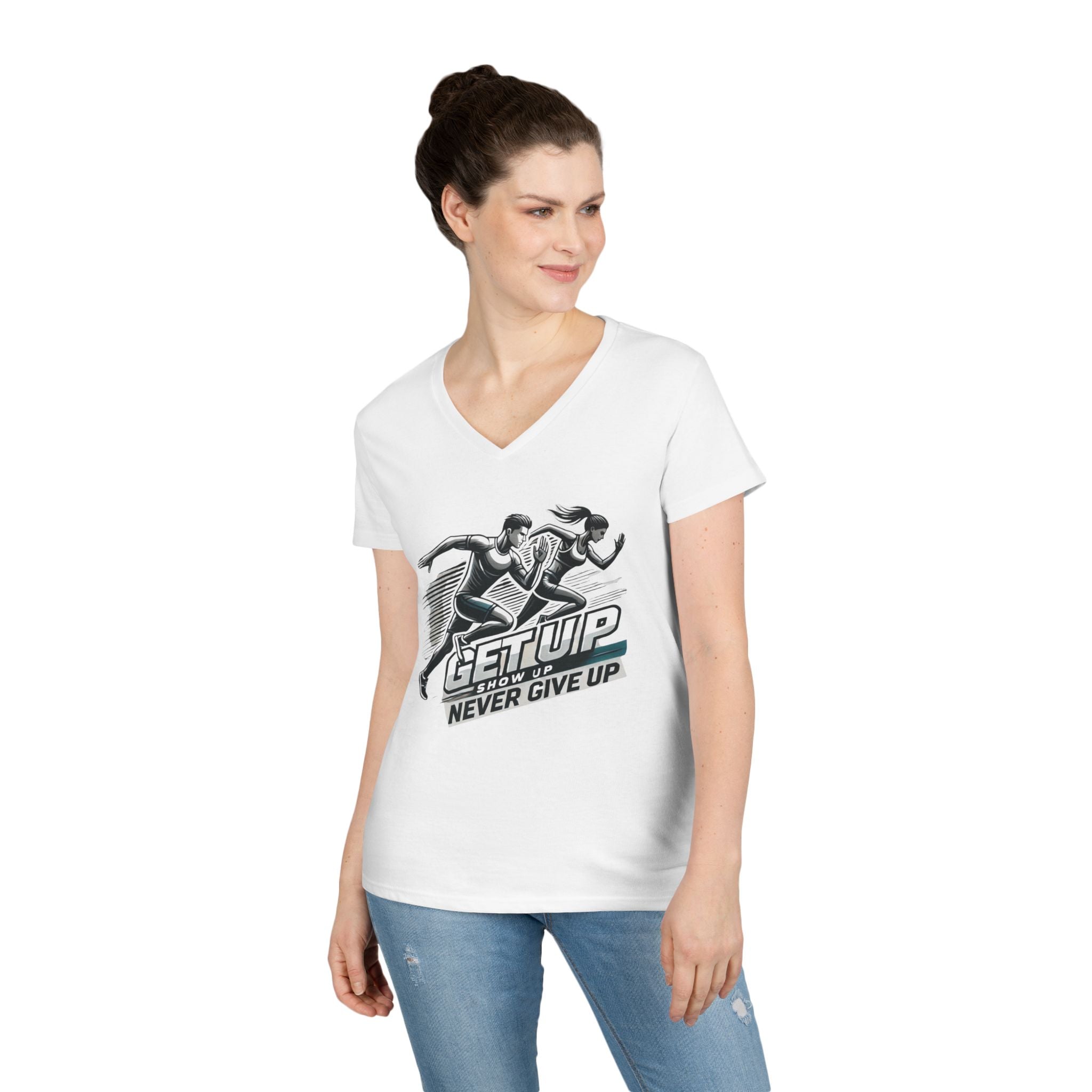 Run Through It Women's V Neck-Strength in Motion