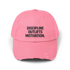 Discipline Outlifts Motivation : Unisex Distressed Cap