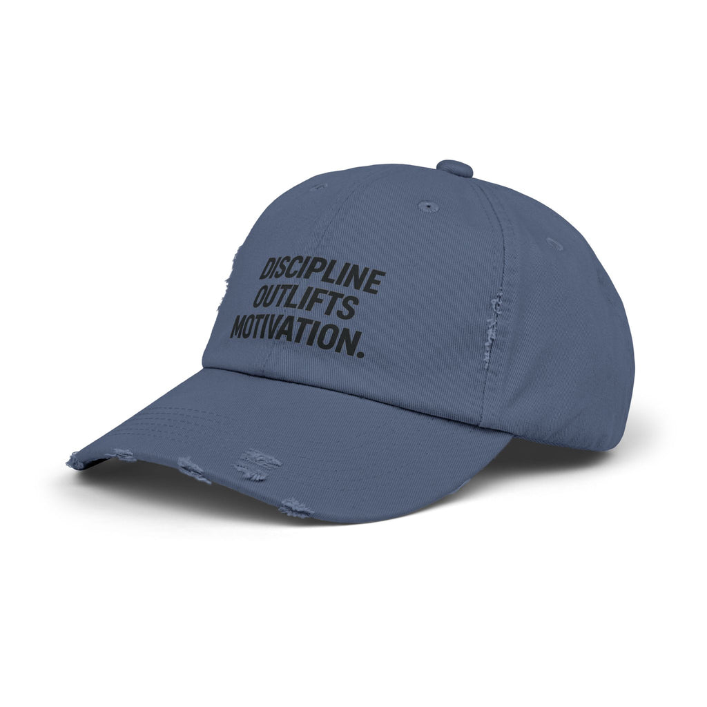 Discipline Outlifts Motivation : Unisex Distressed Cap
