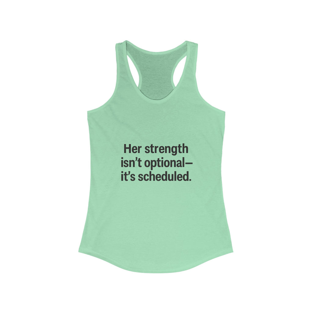 Her strength is an optional it’s scheduled Women's Racerback Tank