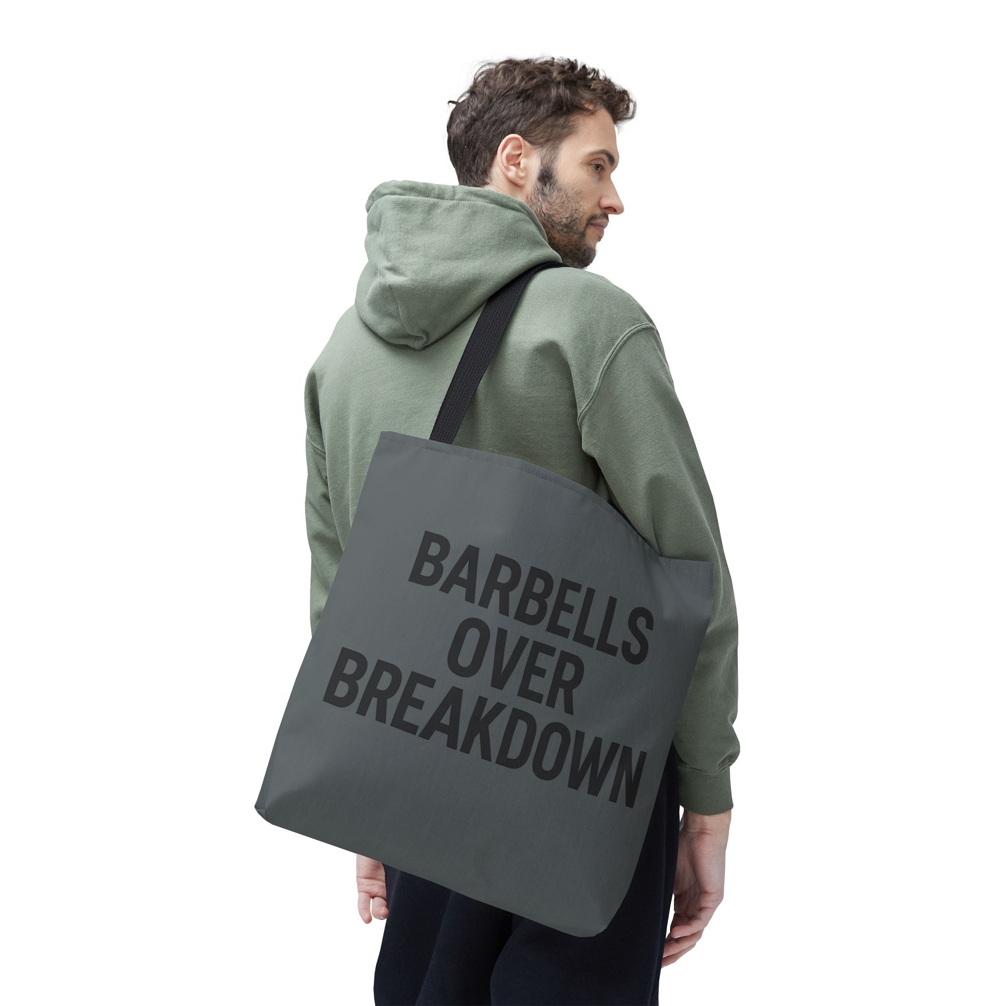 Barbells Over Breakdown Tote Bag