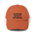 Discipline Outlifts Motivation : Unisex Distressed Cap