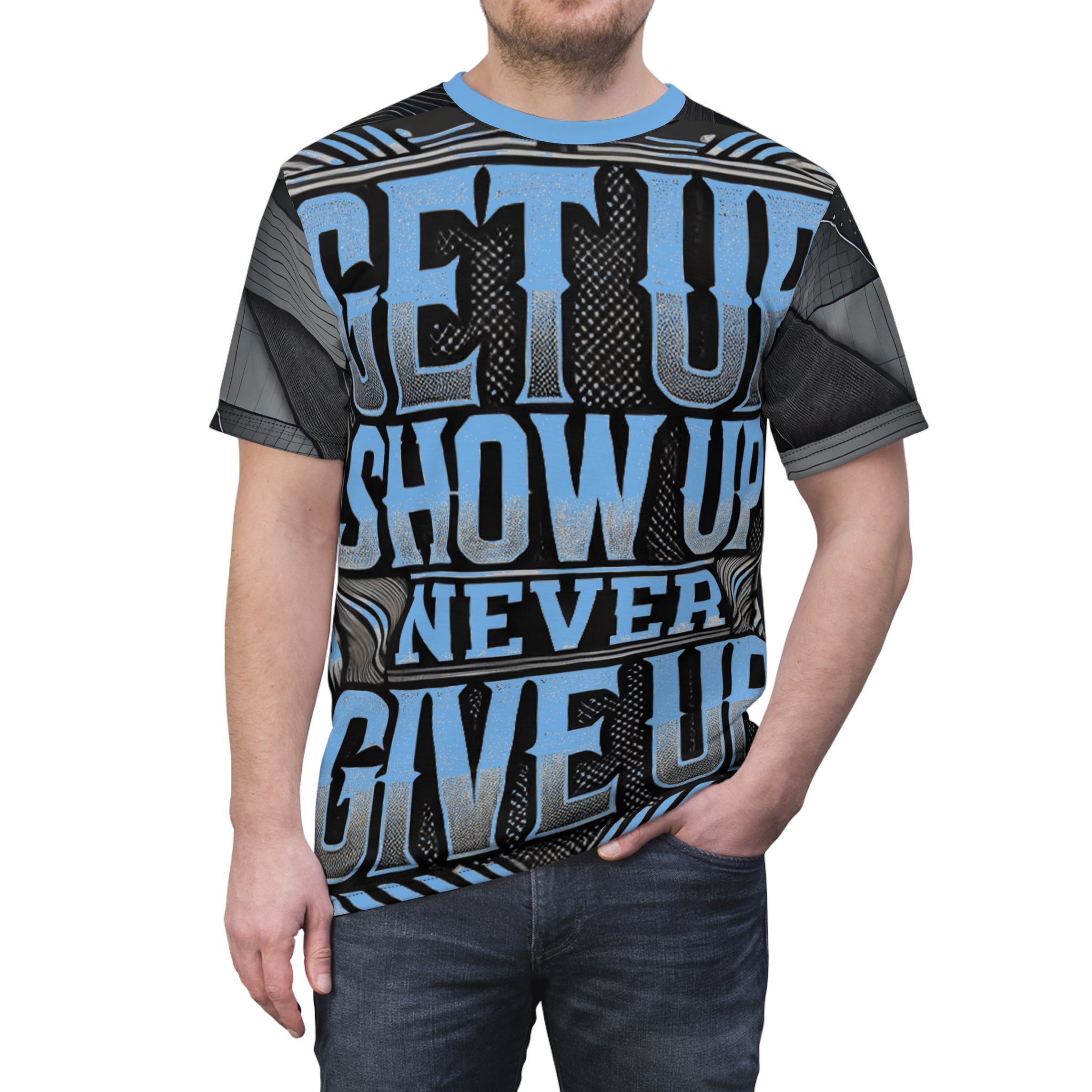 Relentless Drive Tee – Get Up, Show Up, Never Give Up (Light Blue)