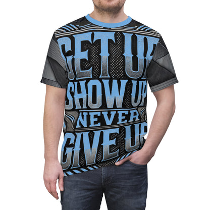Relentless Drive Tee – Get Up, Show Up, Never Give Up (Light Blue)