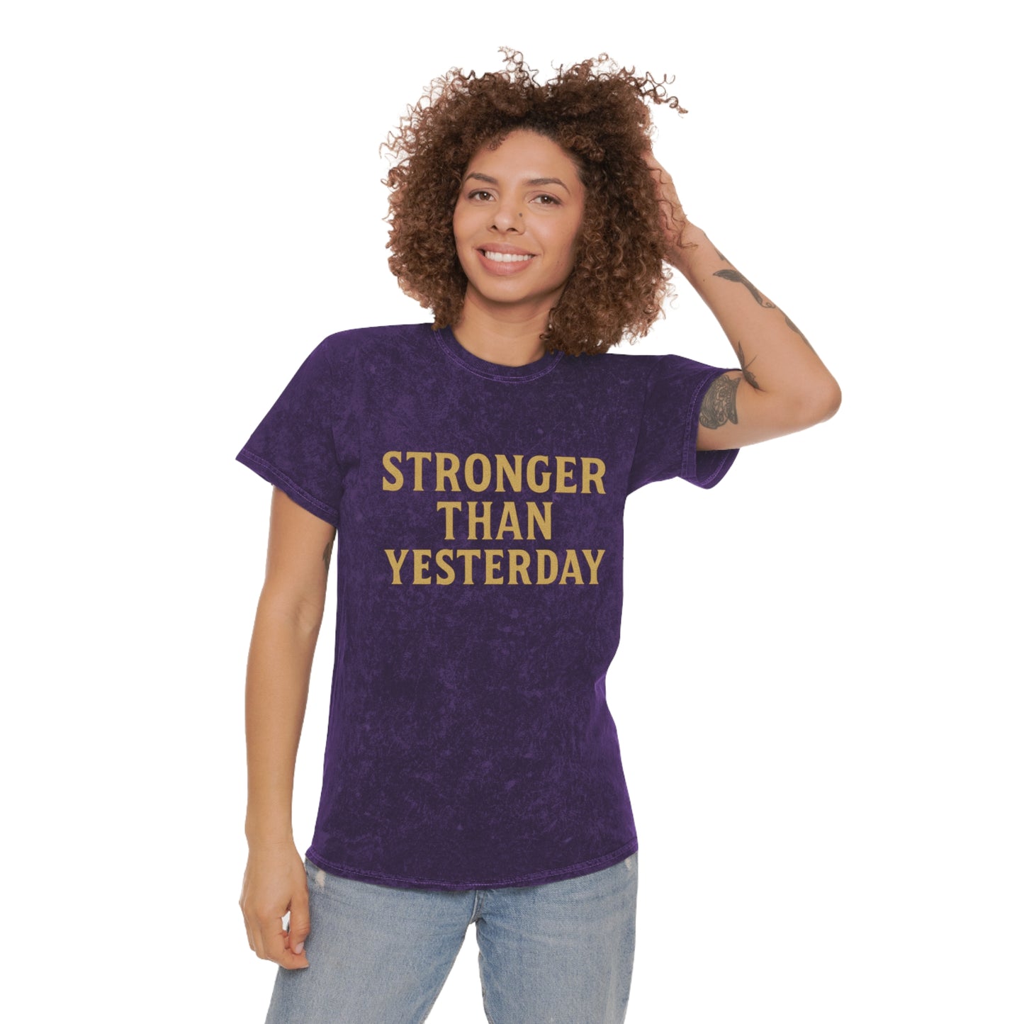 Stronger Than Yesterday.  Unisex Vintage Mineral Wash Tee