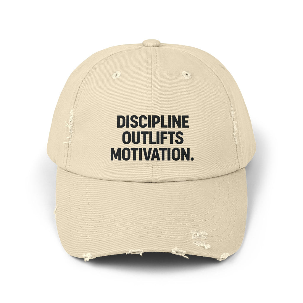 Discipline Outlifts Motivation : Unisex Distressed Cap