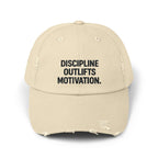 Discipline Outlifts Motivation : Unisex Distressed Cap