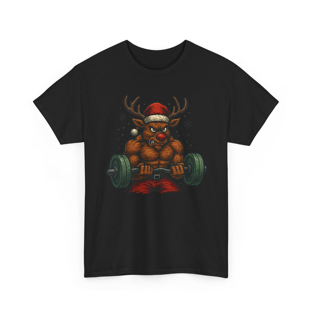 Reindeer Barbell Curl. Unisex Heavy Cotton Tee