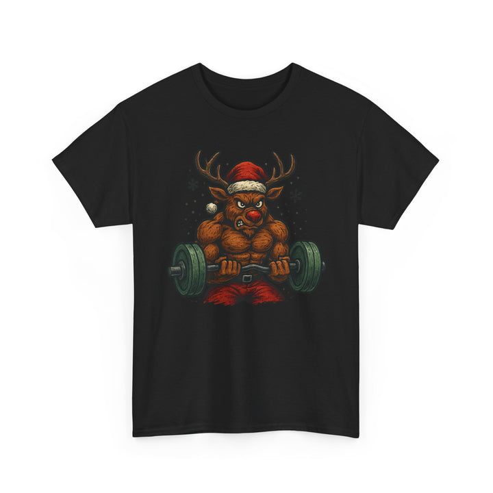 Reindeer Barbell Curl. Unisex Heavy Cotton Tee