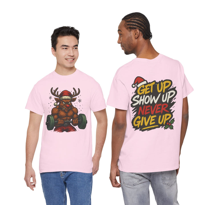 Reindeer Barbell Curl. Unisex Heavy Cotton Tee