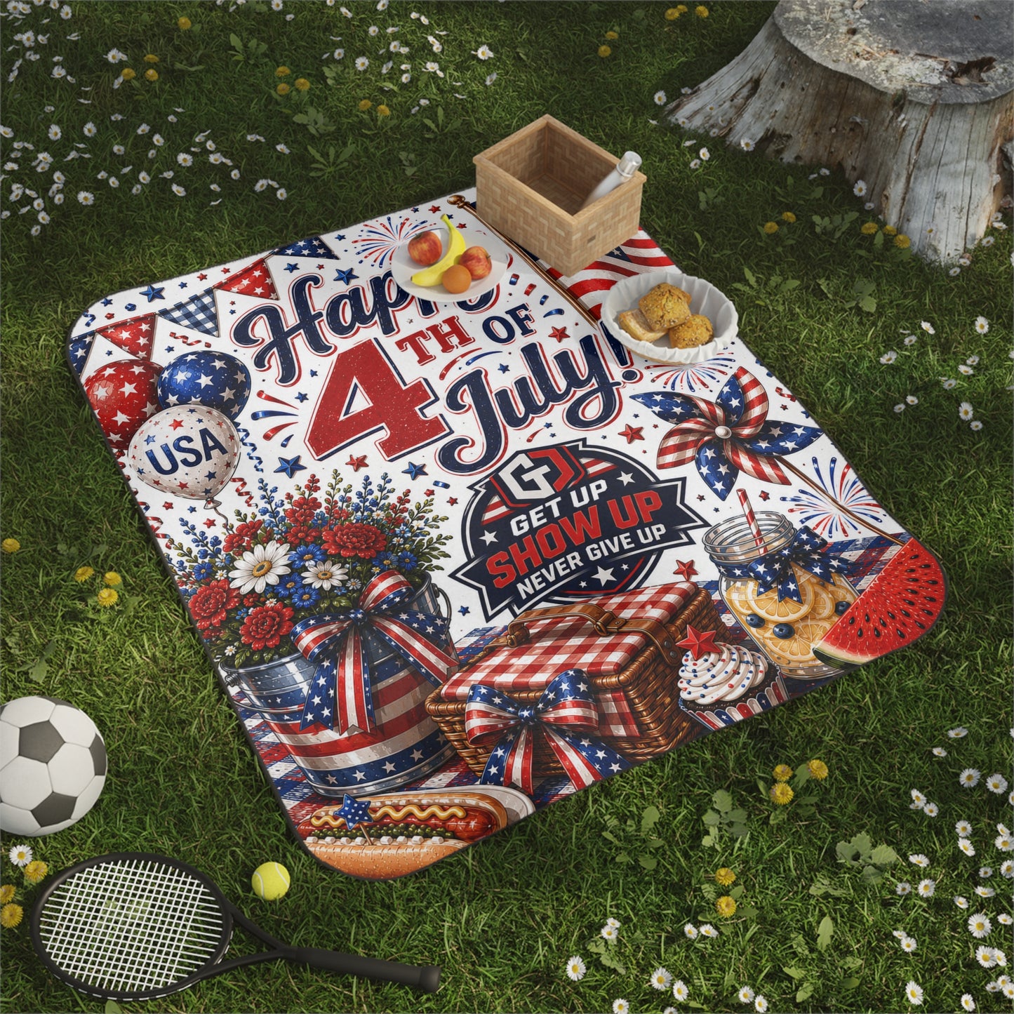 Patriotic 4th of July Picnic Blanket | Waterproof Outdoor USA Independence Day Blanket | Portable American Pride Stadium & Beach Blanke
