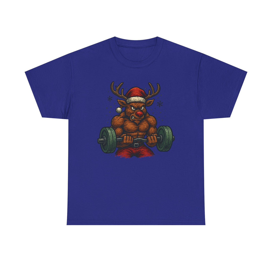Reindeer Barbell Curl. Unisex Heavy Cotton Tee