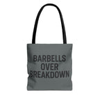 Barbells Over Breakdown Tote Bag