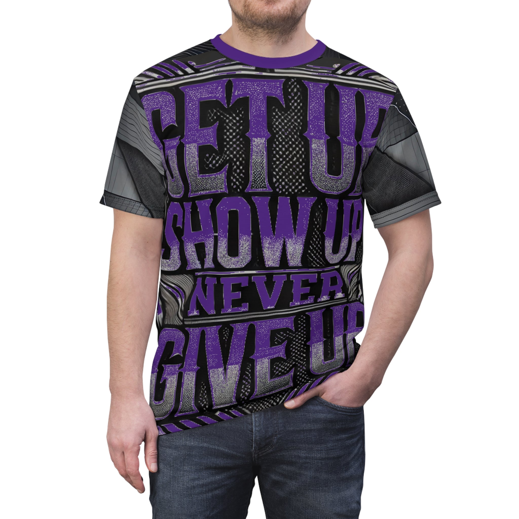 Relentless Drive Tee – Get Up, Show Up, Never Give Up (Purple)
