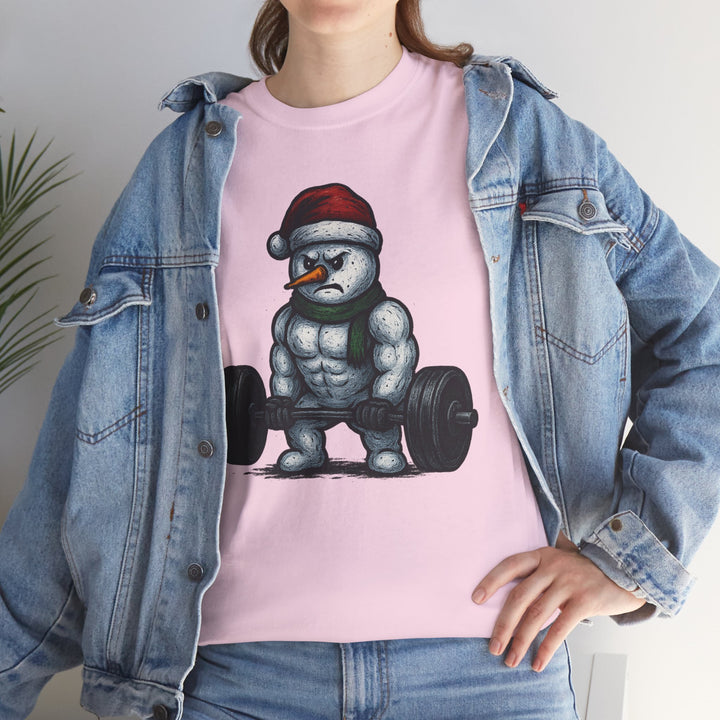 Snowman Deadlifting at the gym. Unisex Heavy Cotton Tee