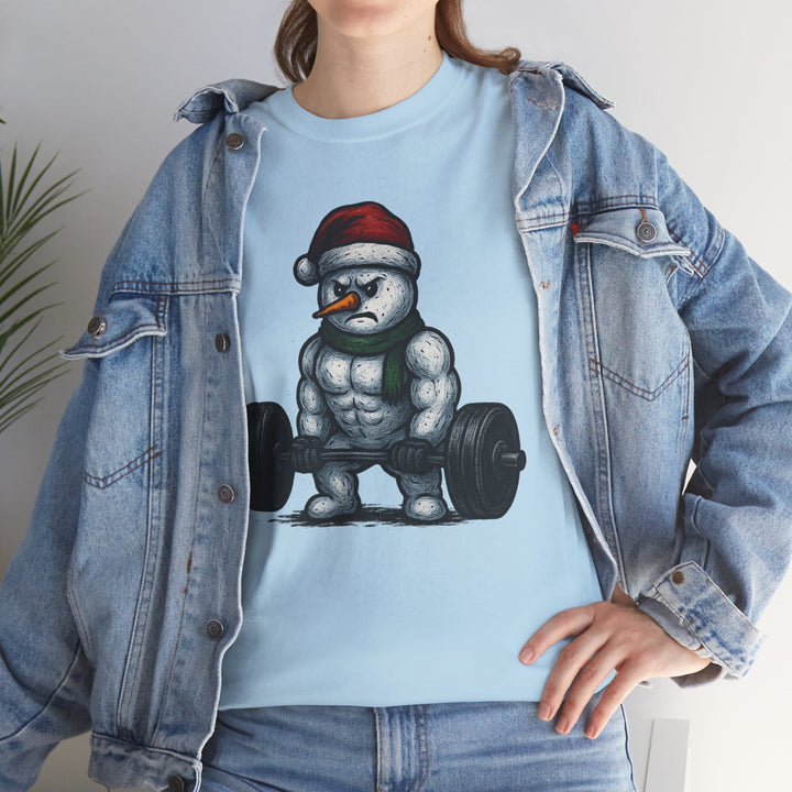 Snowman Deadlifting at the gym. Unisex Heavy Cotton Tee