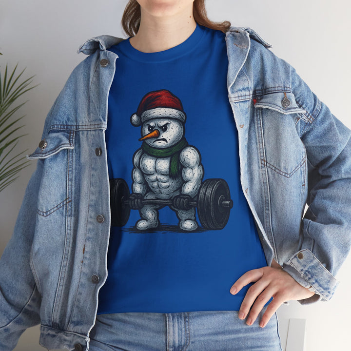Snowman Deadlifting at the gym. Unisex Heavy Cotton Tee