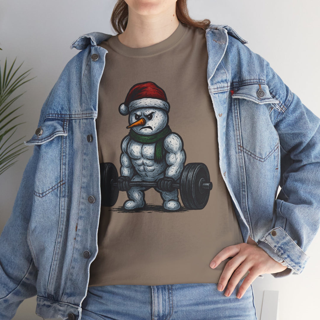 Snowman Deadlifting at the gym. Unisex Heavy Cotton Tee