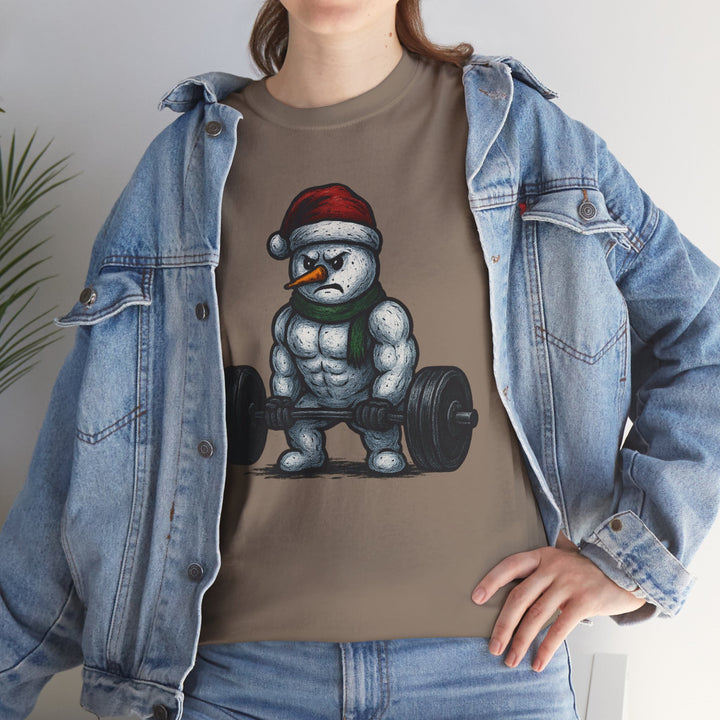 Snowman Deadlifting at the gym. Unisex Heavy Cotton Tee