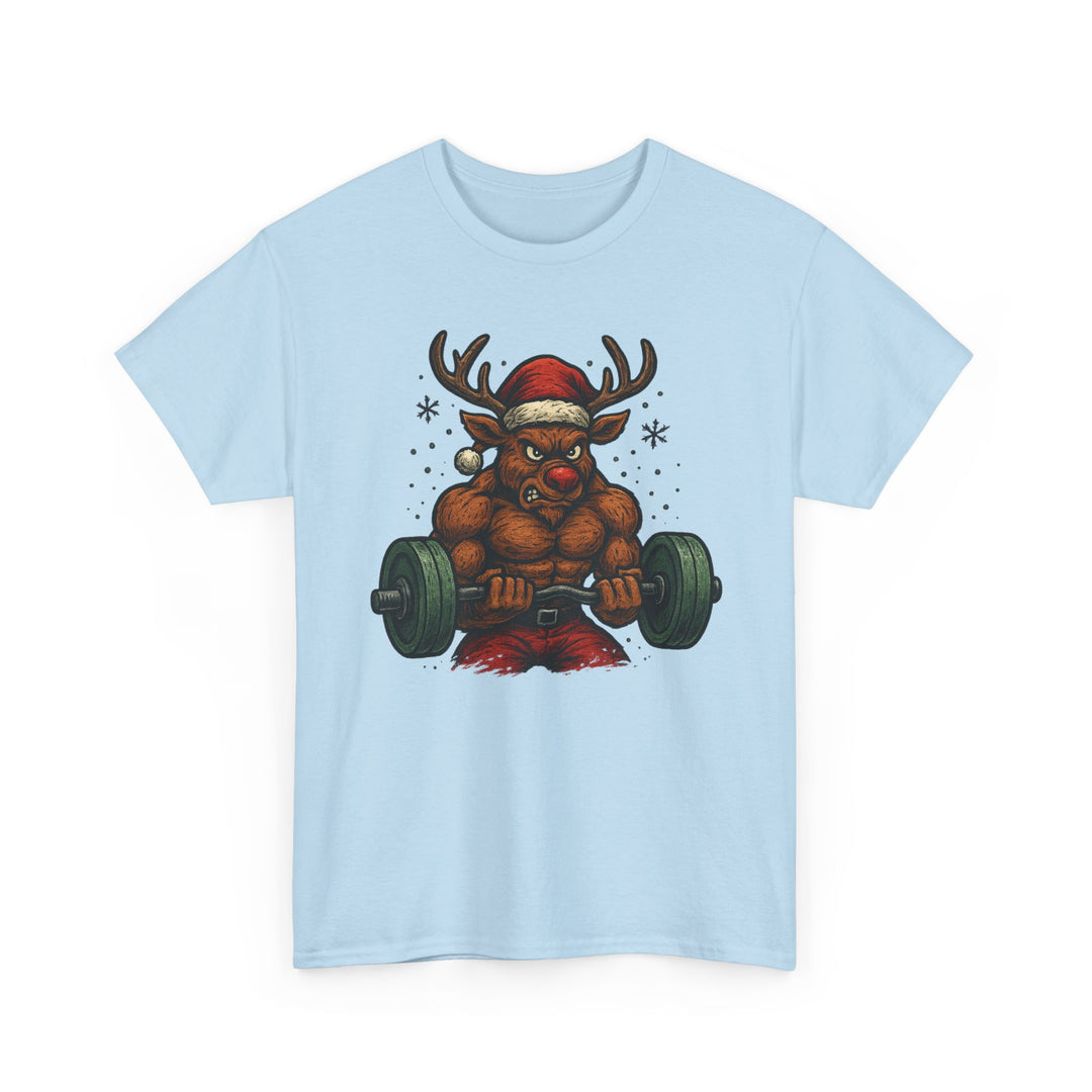 Reindeer Barbell Curl. Unisex Heavy Cotton Tee
