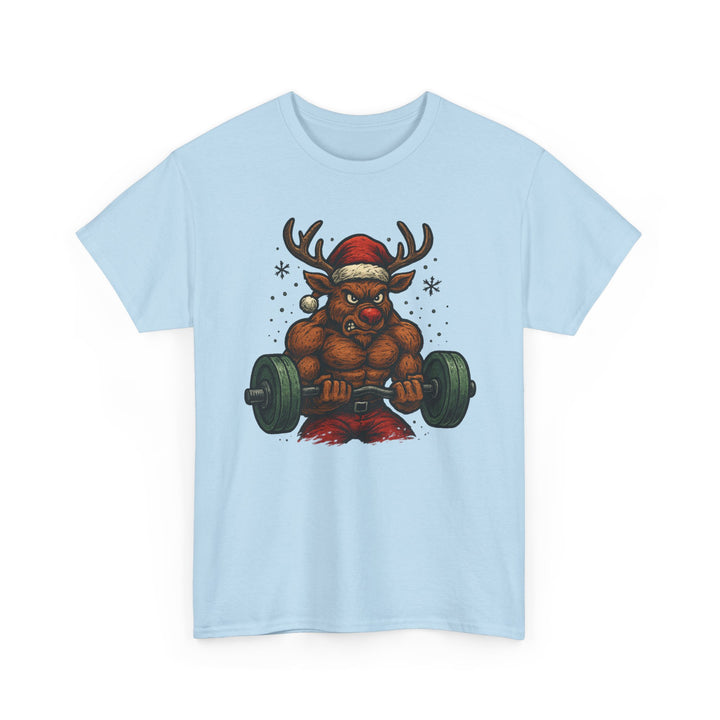 Reindeer Barbell Curl. Unisex Heavy Cotton Tee