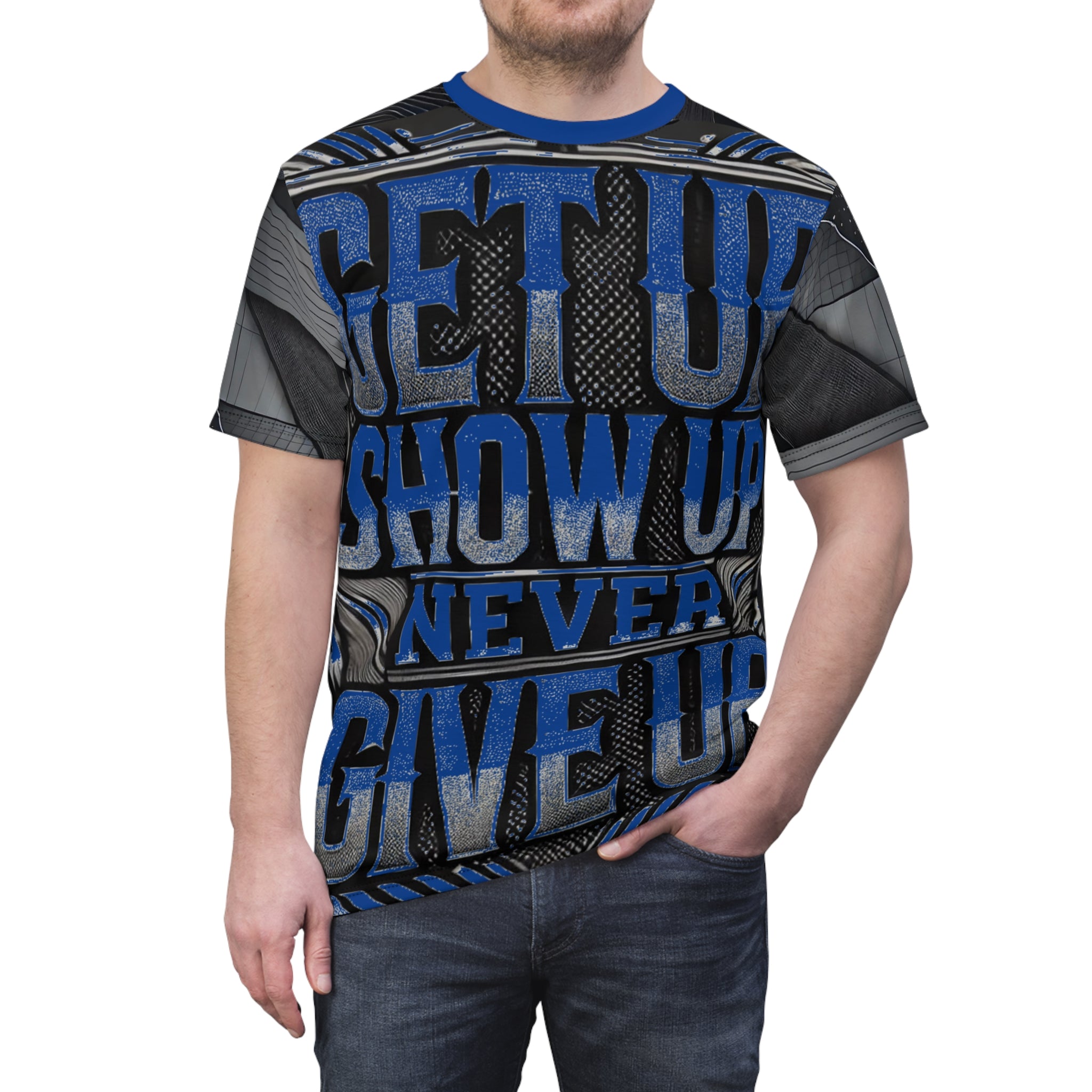 Relentless Drive Tee – Get Up, Show Up, Never Give Up (Dark Blue)