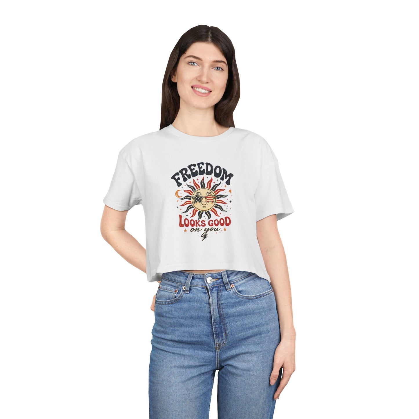 4th of July Women's Crop Top – Patriotic Cropped Tee for Summer, Fireworks, Beach Days & Independence Day Celebrations