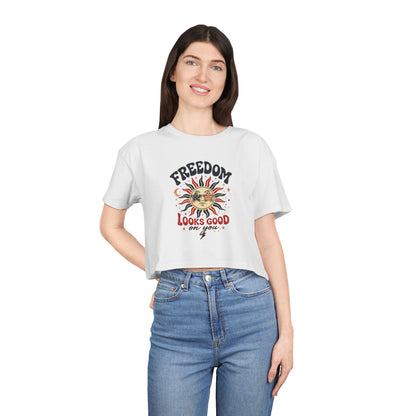 4th of July Women's Crop Top – Patriotic Cropped Tee for Summer, Fireworks, Beach Days & Independence Day Celebrations