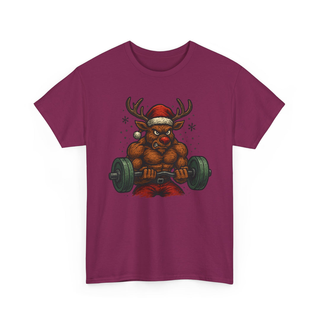 Reindeer Barbell Curl. Unisex Heavy Cotton Tee