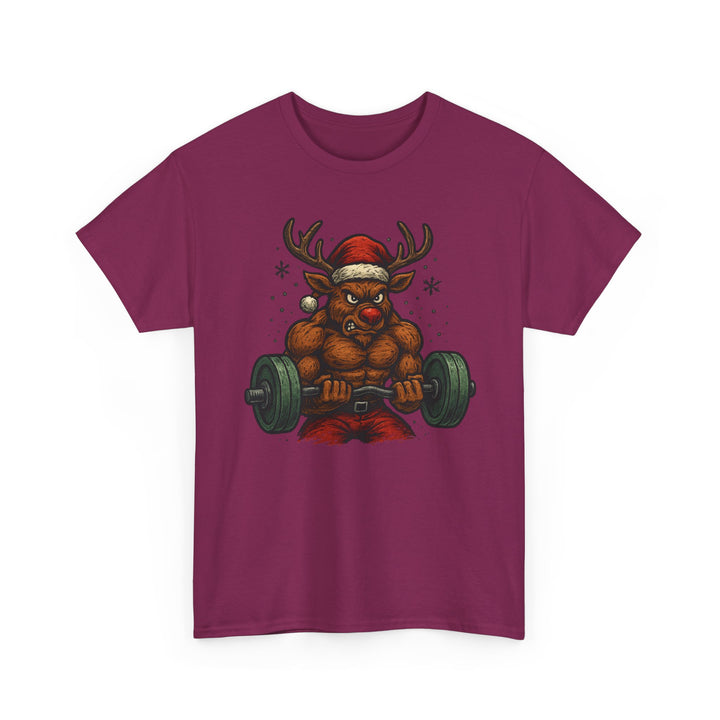 Reindeer Barbell Curl. Unisex Heavy Cotton Tee