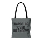 Barbells Over Breakdown Tote Bag