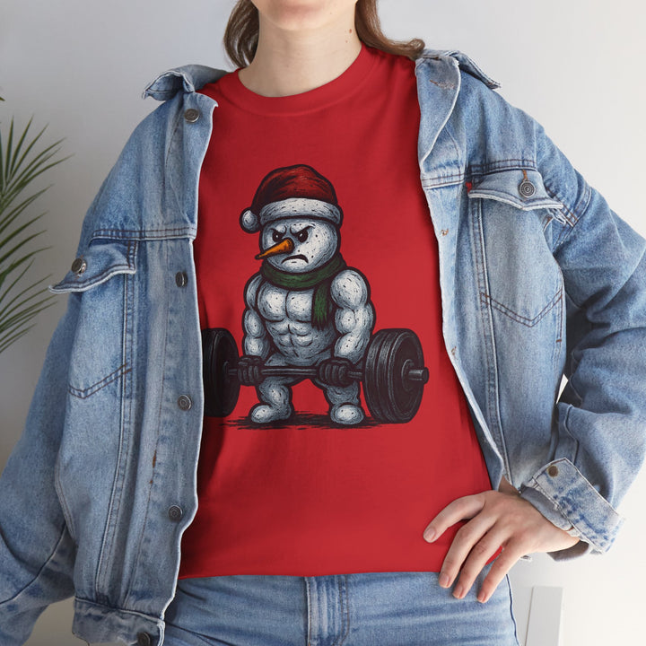 Snowman Deadlifting at the gym. Unisex Heavy Cotton Tee