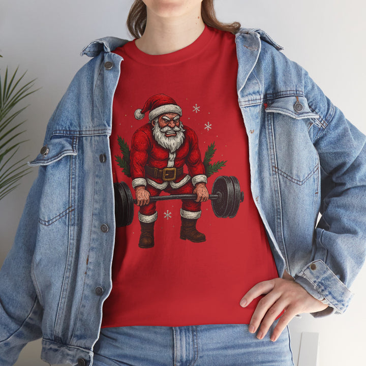 Santa Deadlifting. Unisex Heavy Cotton Tee