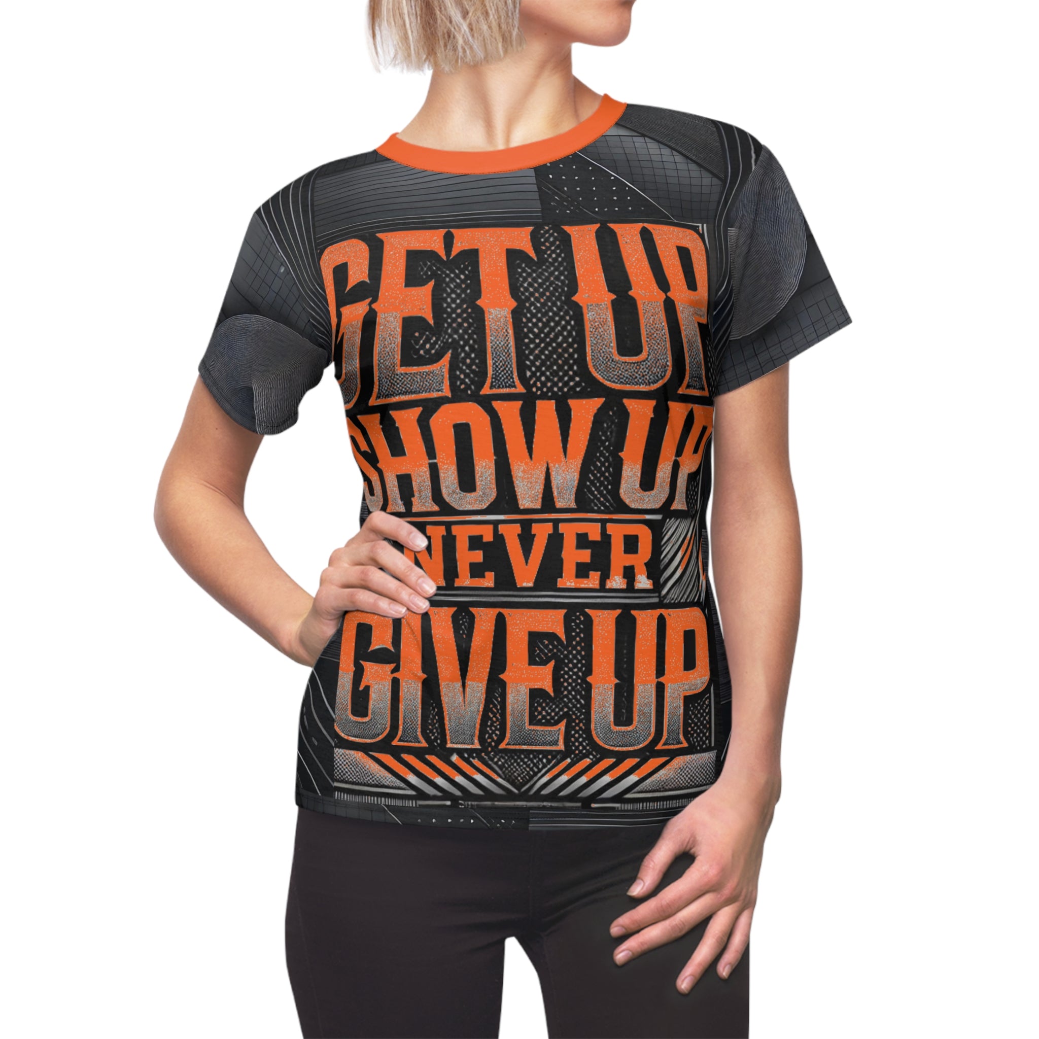 Women's Relentless Drive Tee – Get Up, Show Up, Never Give Up (Orange)