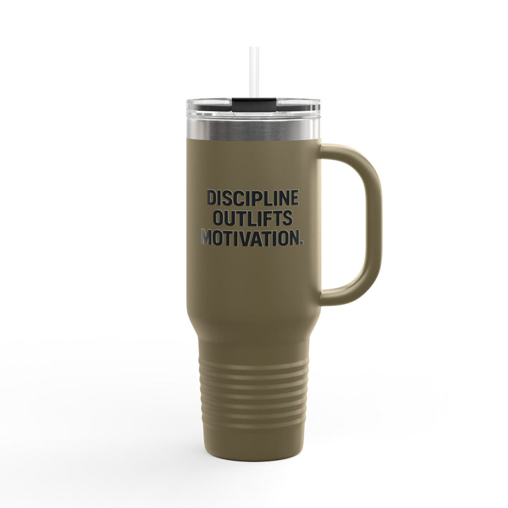 Discipline Outlifts Motivation Insulated Travel Mug, 40oz
