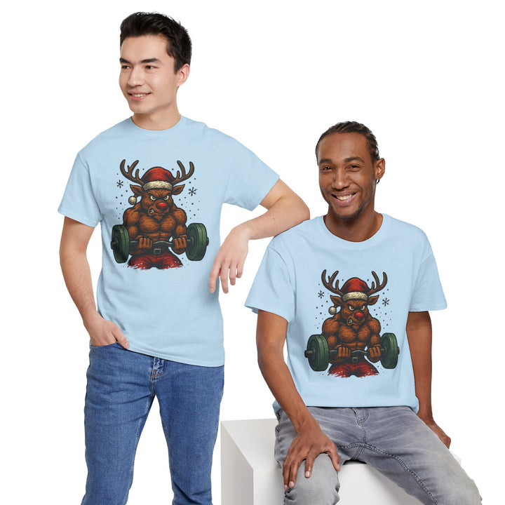 Reindeer Barbell Curl. Unisex Heavy Cotton Tee