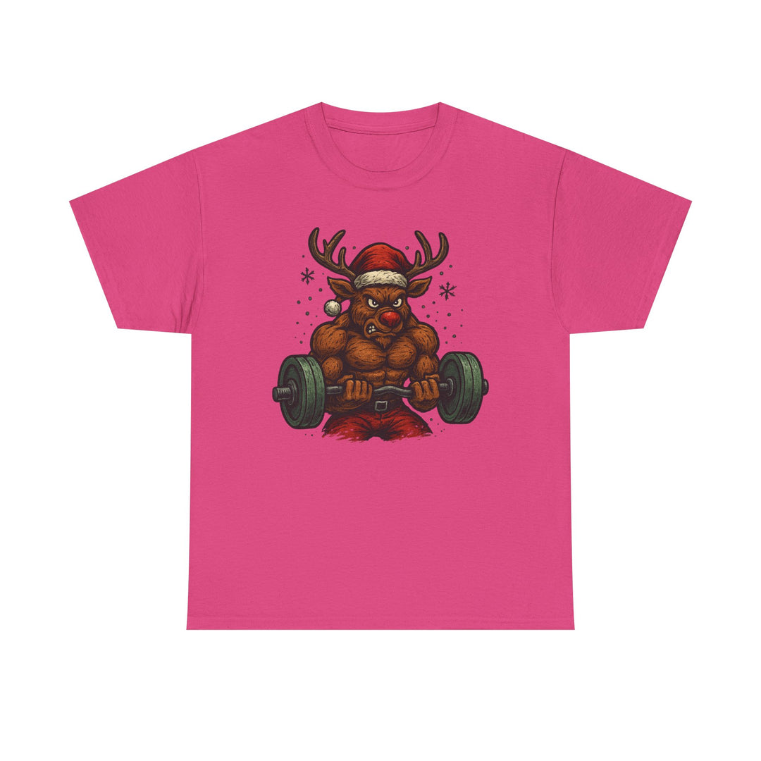 Reindeer Barbell Curl. Unisex Heavy Cotton Tee
