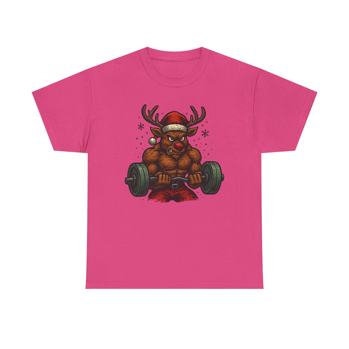 Reindeer Barbell Curl. Unisex Heavy Cotton Tee